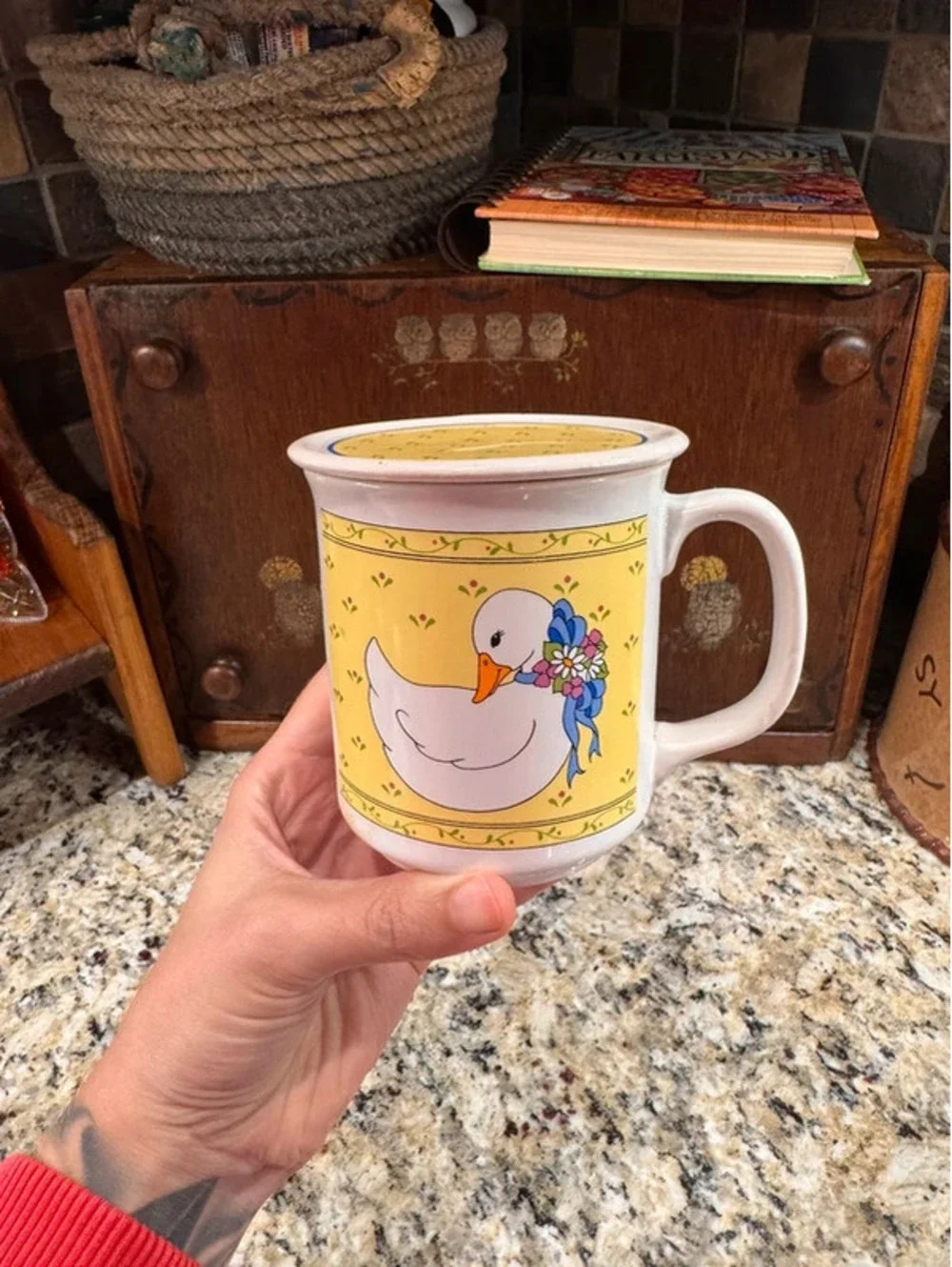 Vintage Goose coffee mug and lid